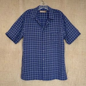 Kahala Men’s Short Sleeve Button Up Shirt Blue Green Medium EC